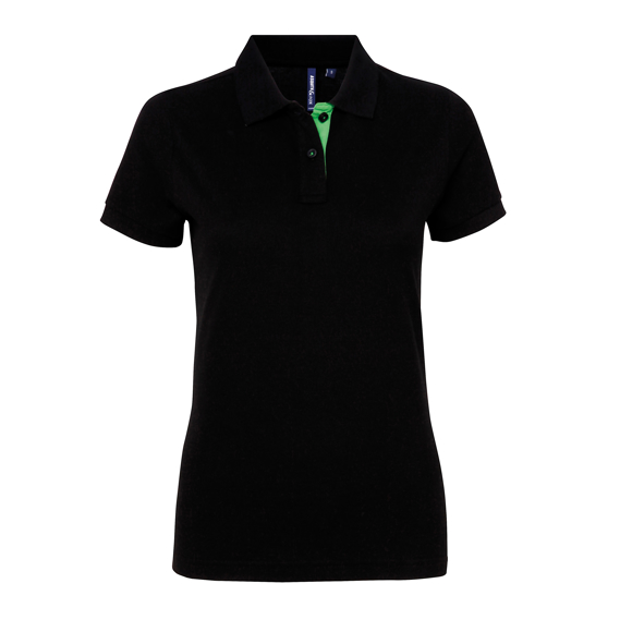 Women's Contrast Polo in black with green trim