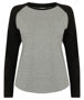Women's Long Sleeve Baseball T-Shirt in grey with black sleeves and neck