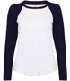 Women's Long Sleeve Baseball T-Shirt in white with navy sleeves and neck