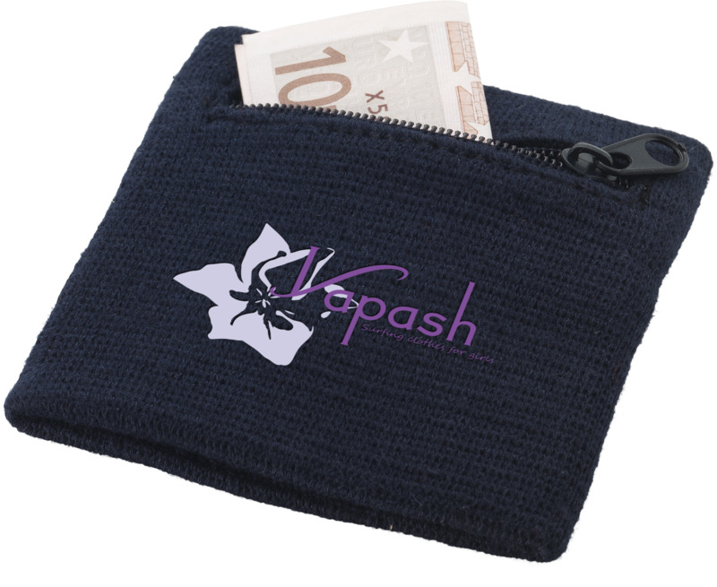 Zipped Sweatband in navy with 2 colour print logo