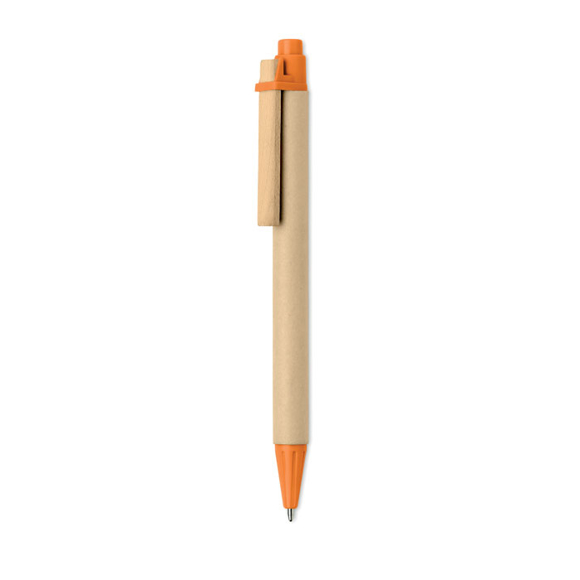 Push ball pen with recycled carton barrel with orange details