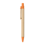 Push ball pen with recycled carton barrel with orange details side view