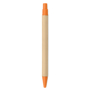 Push ball pen with recycled carton barrel with orange details back view