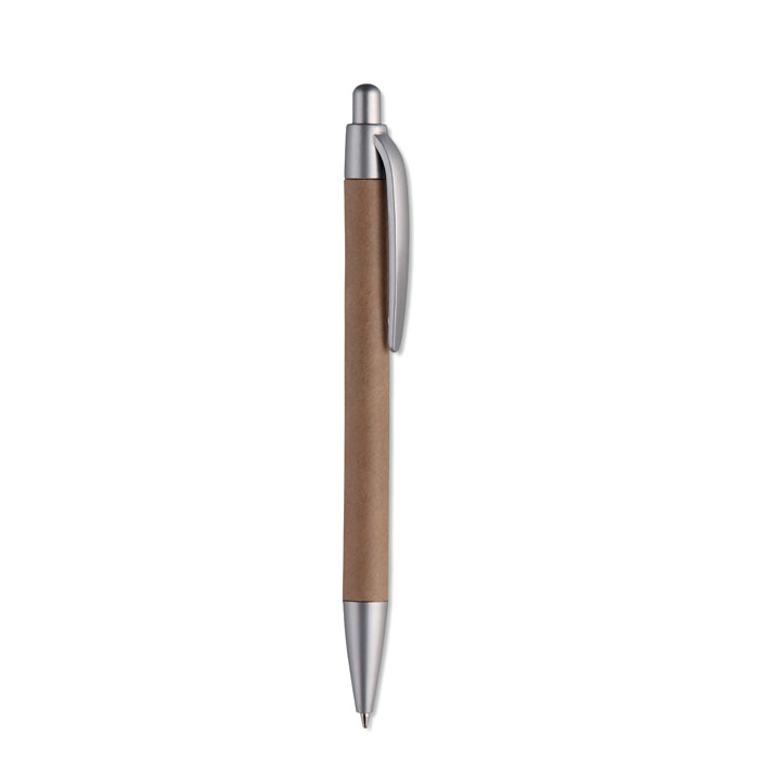 Push Ball Pen with Carton Barrel with silver details side view