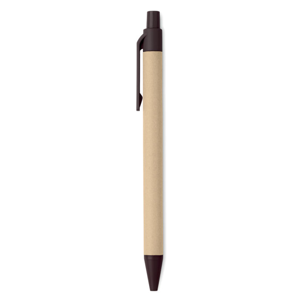 Push Button Paper Barrel Ball Pen with brown details side view