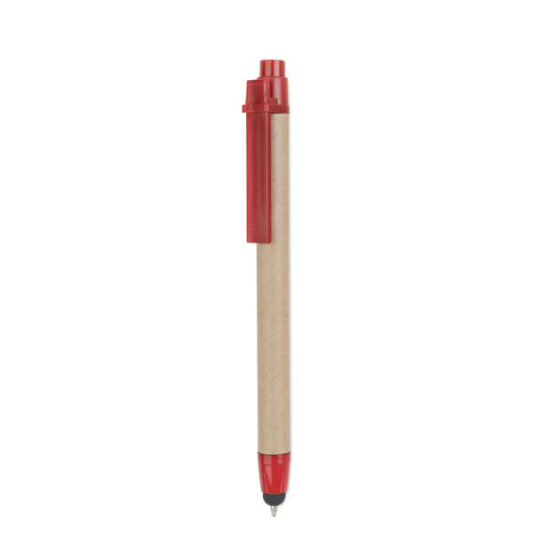Recycled Barrel Push Ball Pen with Touch Tip with red details