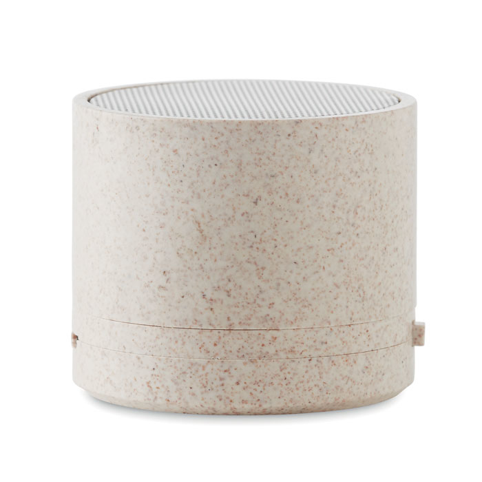 Wheat Straw Round Bluetooth Speaker in beige side view