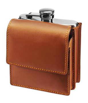 Show details for 6oz Stainless Steel Hip Flask 6oz Stainless Steel Hip Flask in silver with brown case
