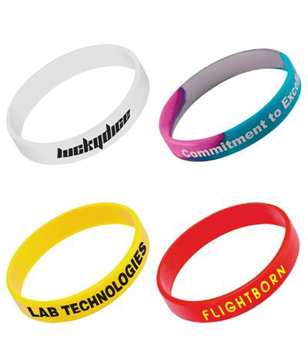 Express Silicone Wristbands showing different colours and different coloured print