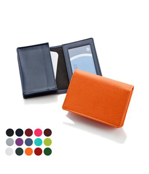 an orange belluno card wallet with a colour chart