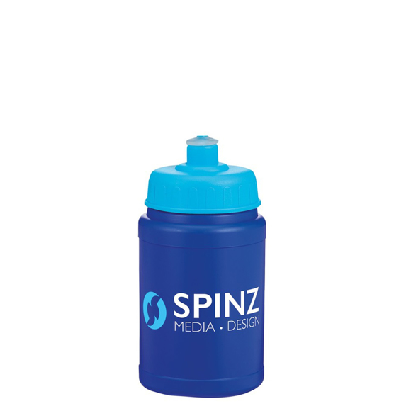 blue small sports bottle with two colour branding