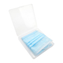 an open clear carry case containing a blue disposable