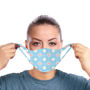 a blue branded reusable face covering