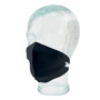 a black reusable face covering on a manequin