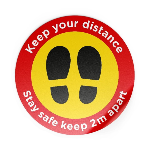 a round keep your distance floor sticker