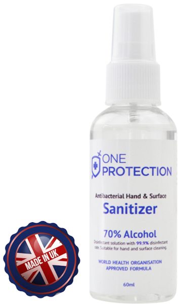 60ml hand sanitising spray with UK made logo