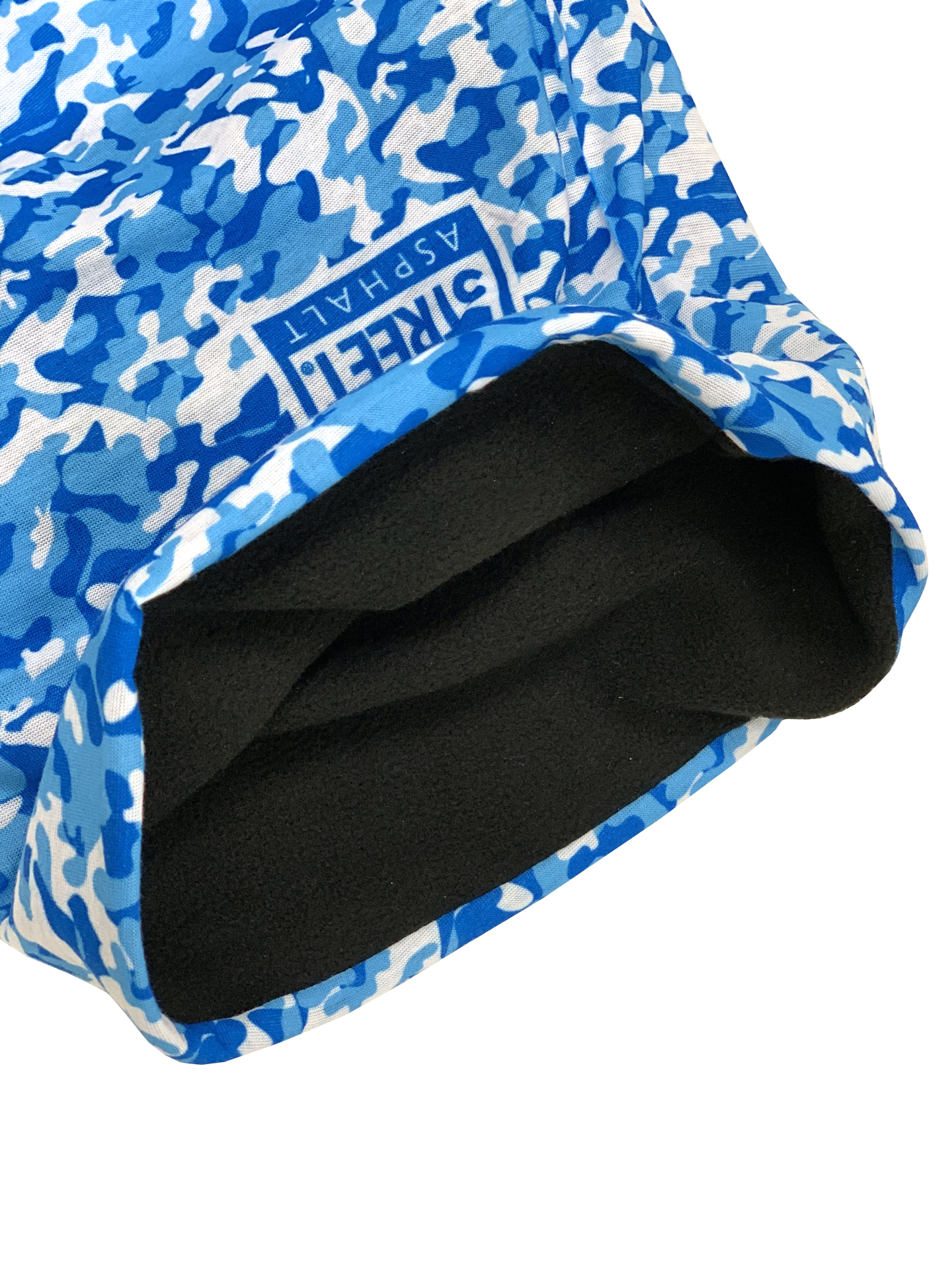 blue snood with a black fleece lining