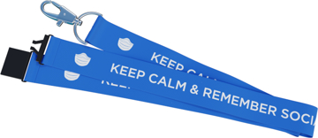 blue lanyard with social distance print