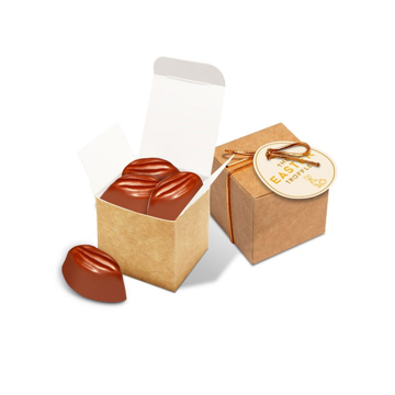 a brown box containing cocoa bean truffles