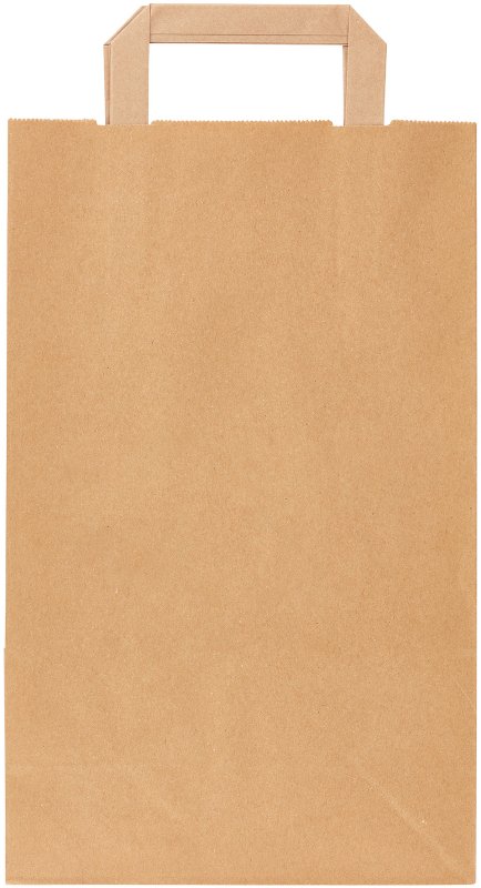 Medium recycled Paper Carrier Bag with tape handles in brown plain. Front view