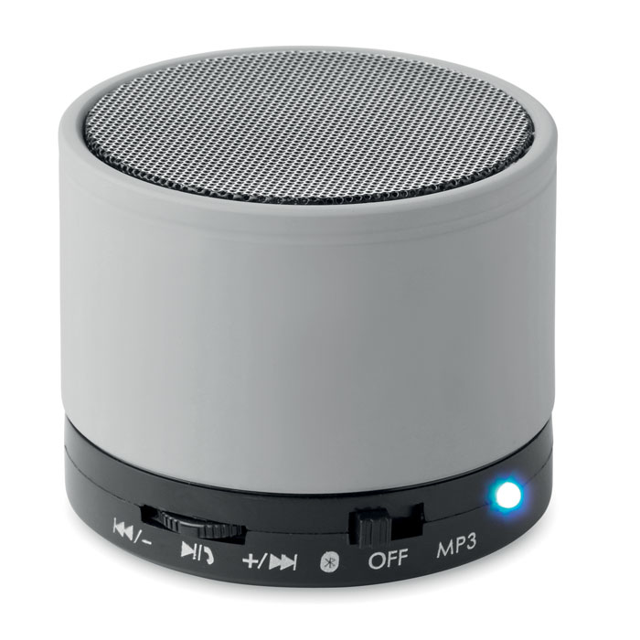 grey round bass bluetooth speaker