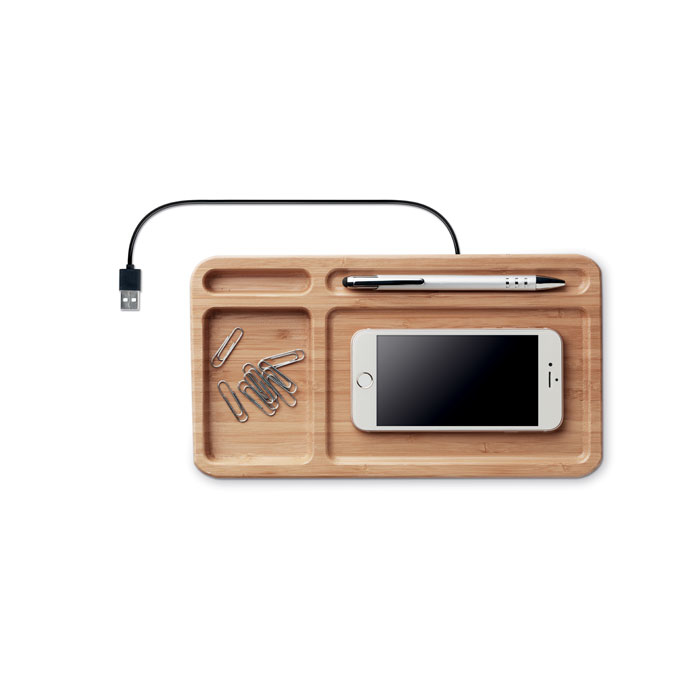 a flatlay image of the bamboo desktop charger