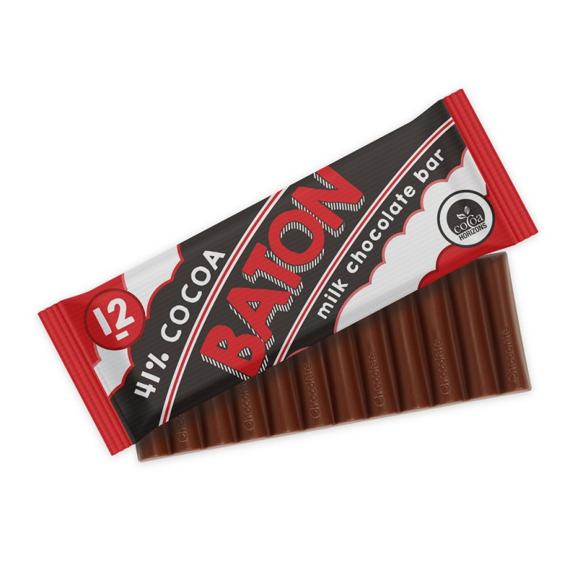 a 12 baton milk chocolate bar with a red full colour printed wrapper