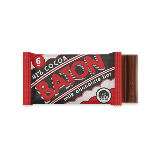 a 6 baton milk chocolate bare with a red full colour wrapper