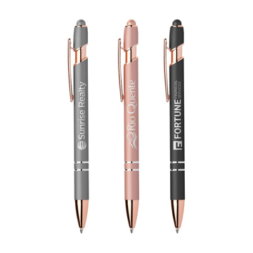 three stylus pens with rose gold trims and engraving