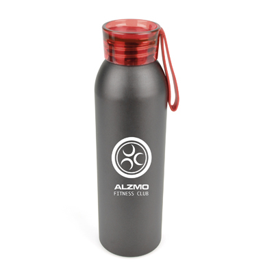 Eclipse Aluminium water bottle in grey with red plastic lid and 1 colour print