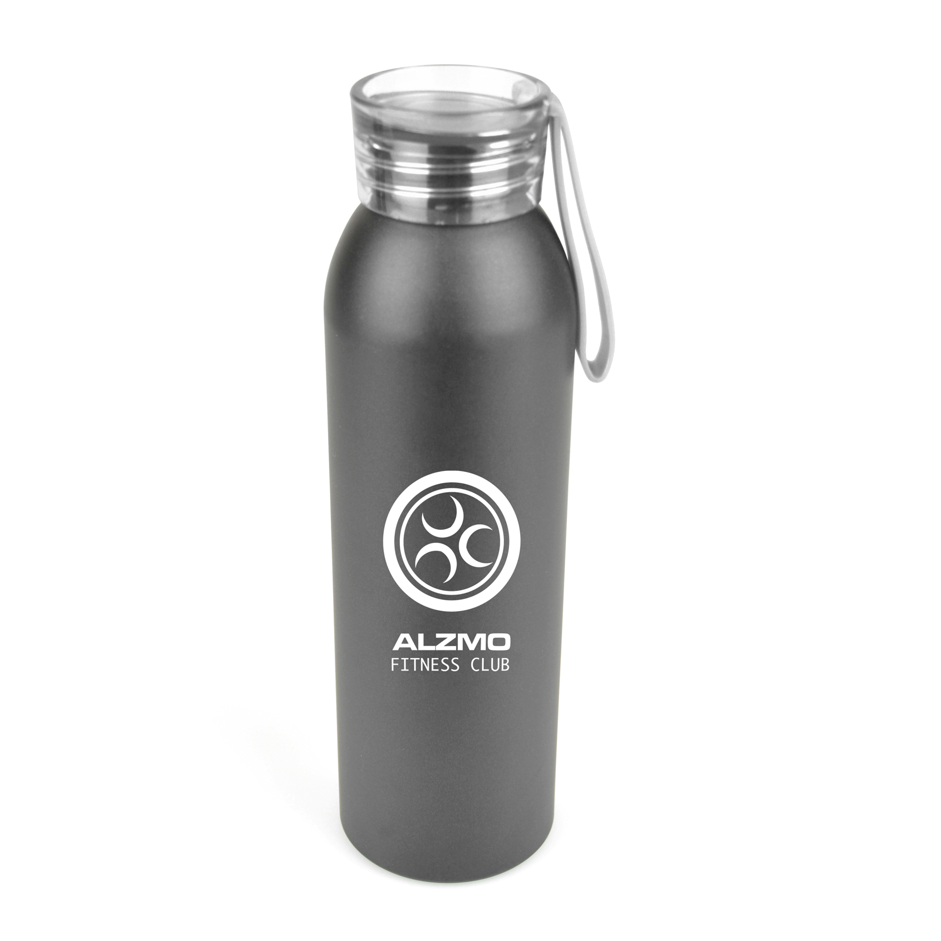 Eclipse Aluminium water bottle in grey with clear plastic lid and 1 colour print