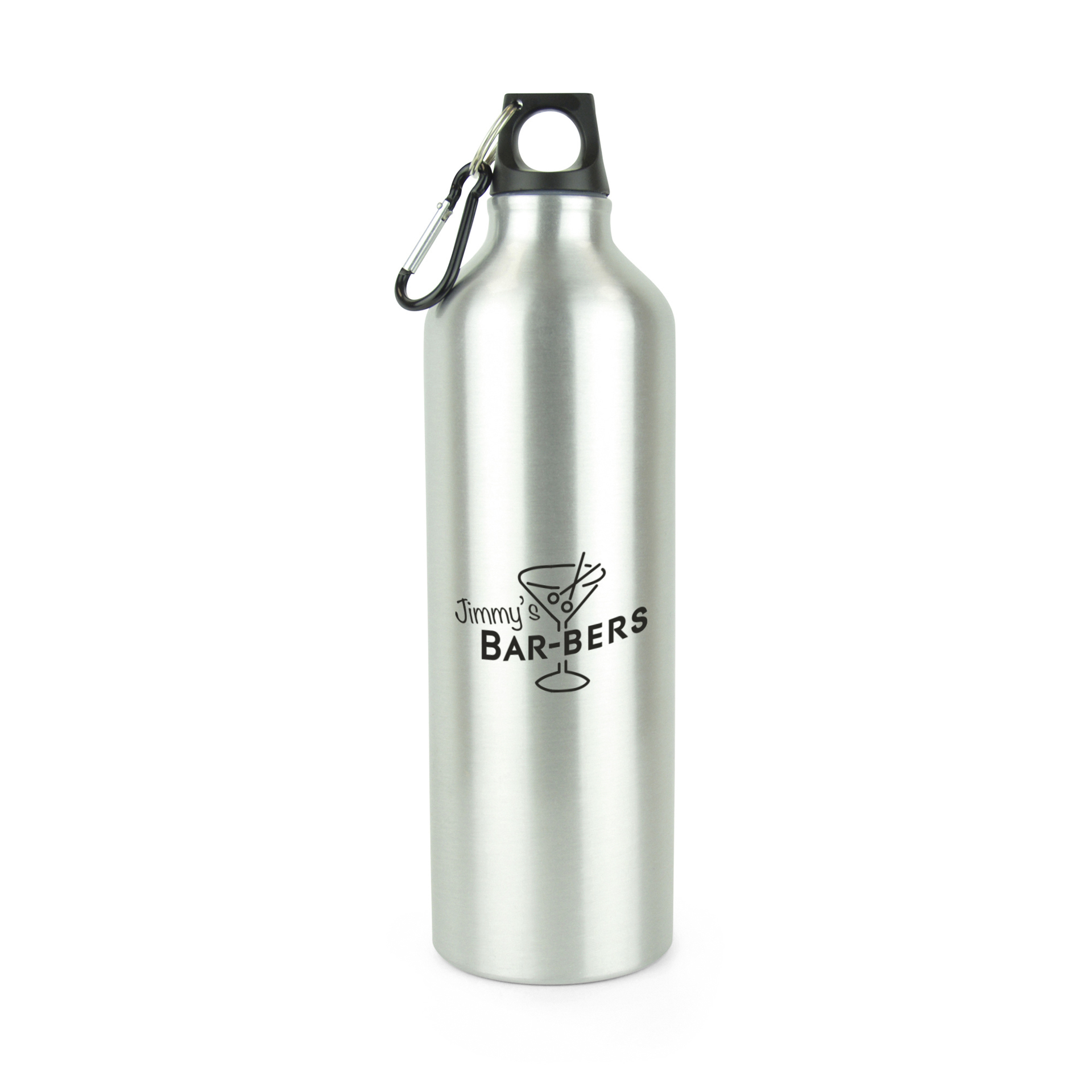 Herring - 750ml Aluminium Bottle in silver with black lid and 1 colour print