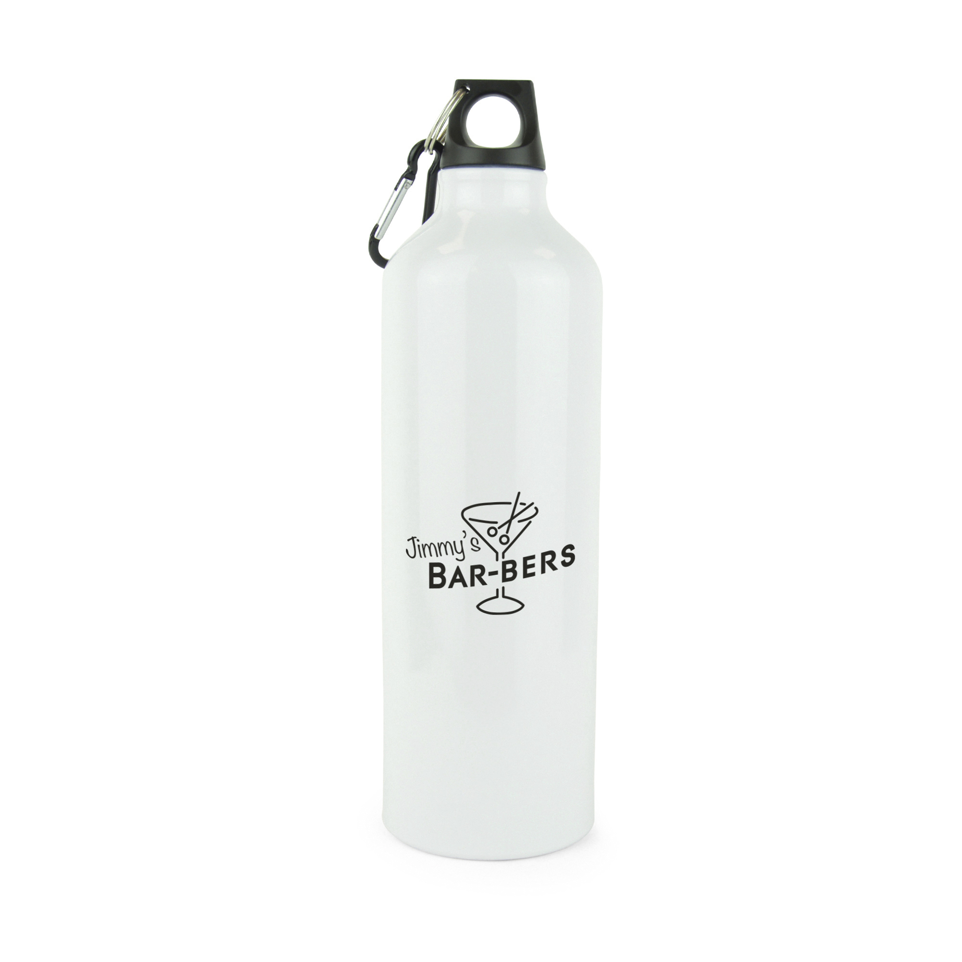 Herring - 750ml Aluminium Bottle in white with black lid and 1 colour print