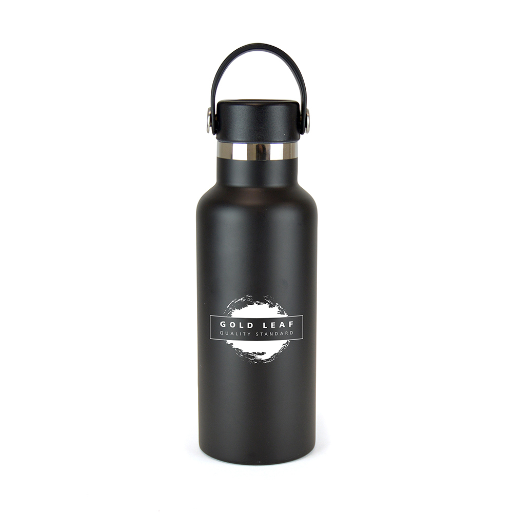 Varo double walled stainless steel bottle in black with 1 colour print