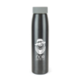 Miro Double walled stainless steel bottle in black with grey lid and 1 colour print