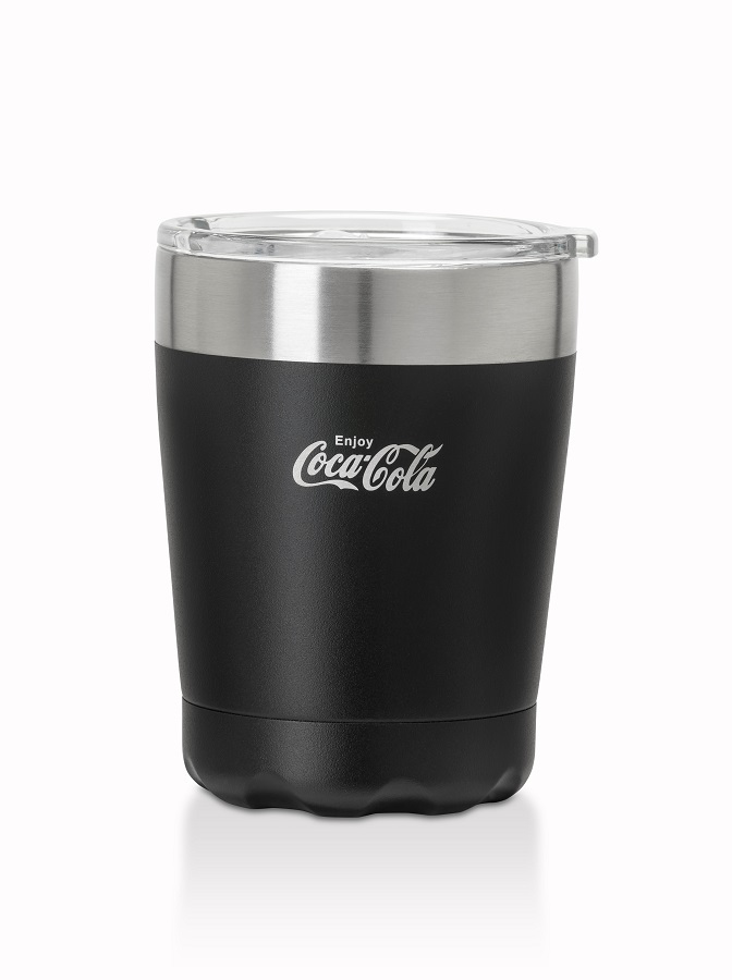 Oyster 350ml stainless steel cup in black with engraved logo