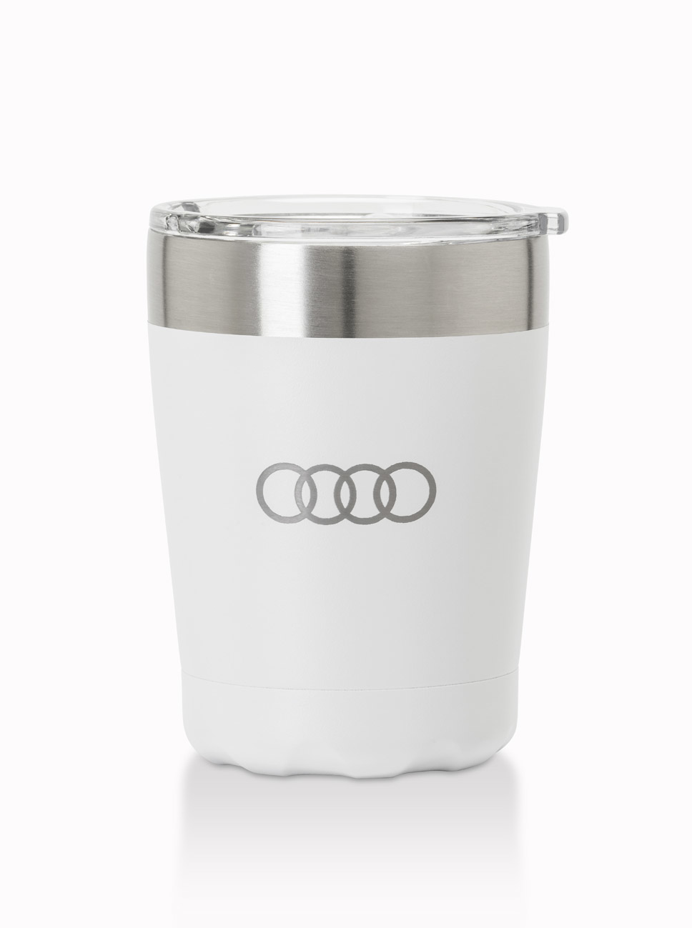 Oyster 350ml stainless steel cup in white with engraved logo
