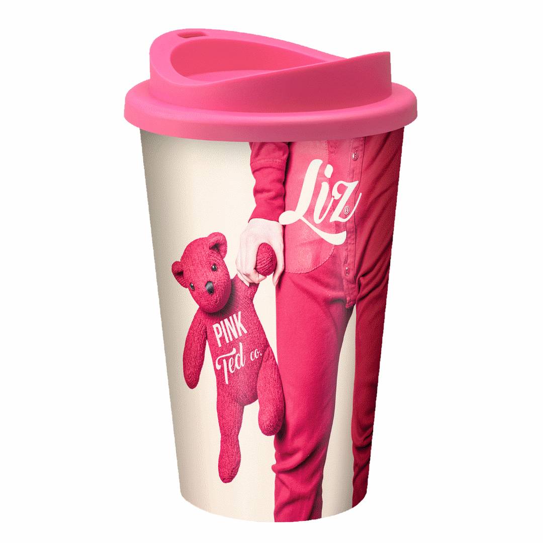 Universal 350ml Tumbler in pink and white with personalisation