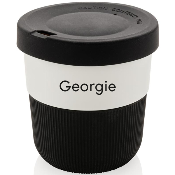 Individually Personalised Coffee Cup in black and white with printed name