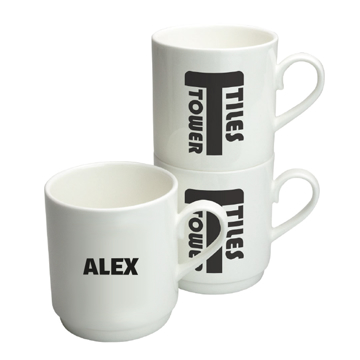 Stacking Mug in white with names and logo