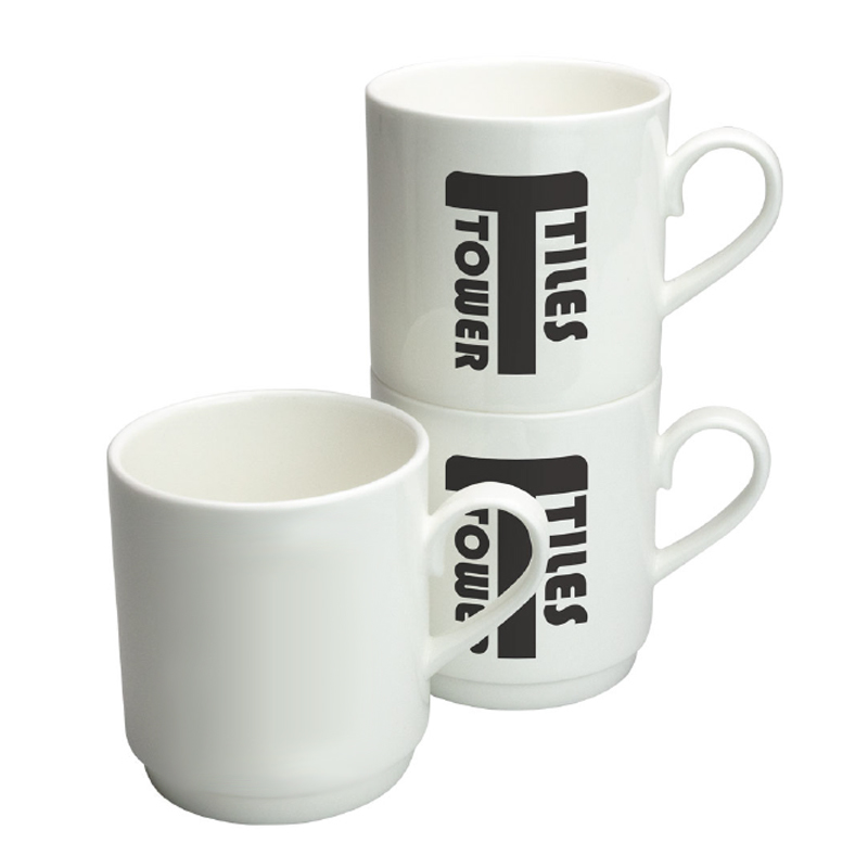 Stacking Mug in white in plain and with 1 colour logo printed