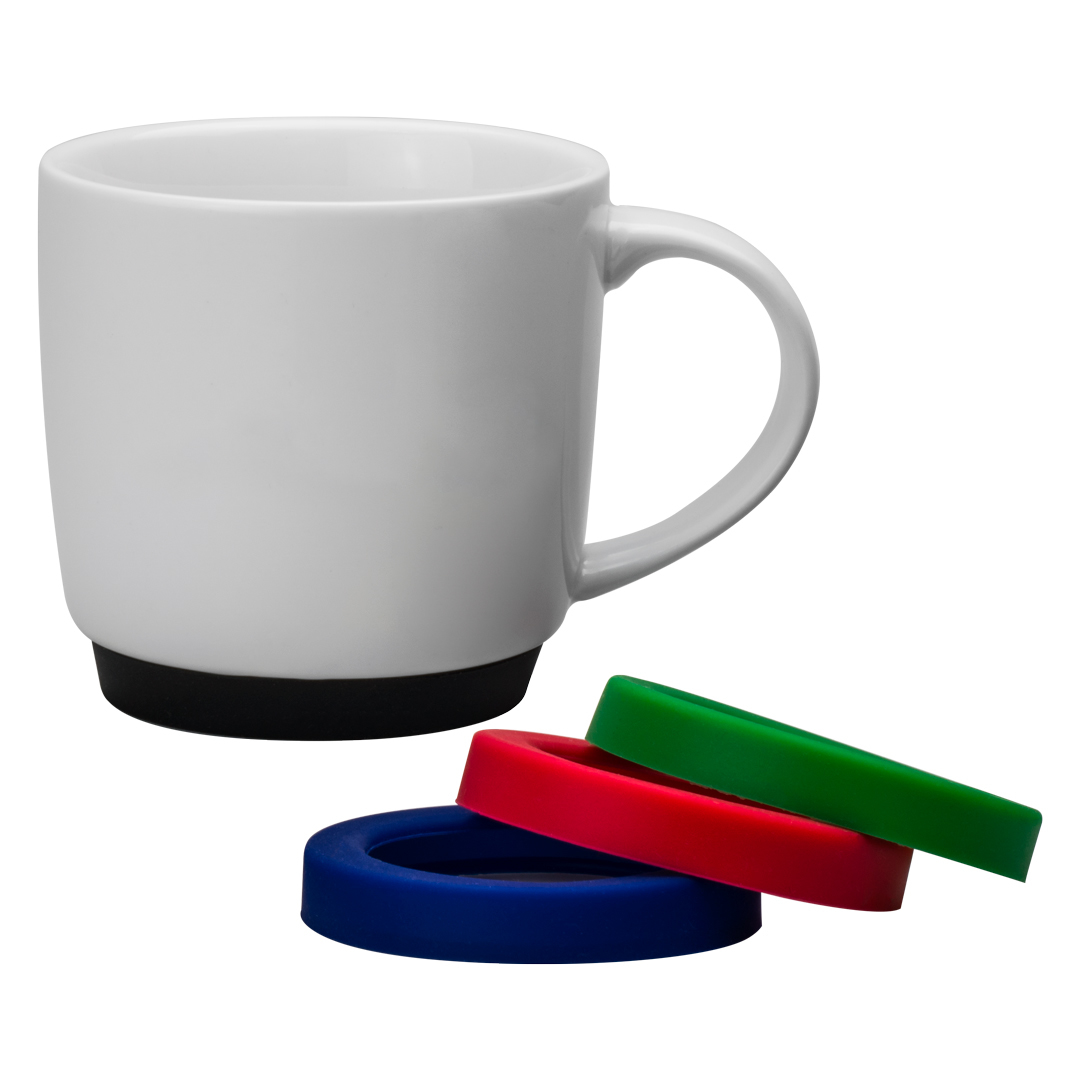 Paris Mug in white showing coloured bases