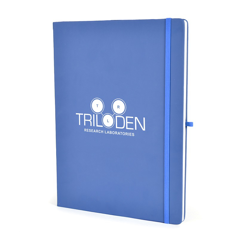blue a4 notebook with white logo