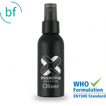 Black Aluminium 100ml Hand Sanitiser Spray with 1 colour print and printed name