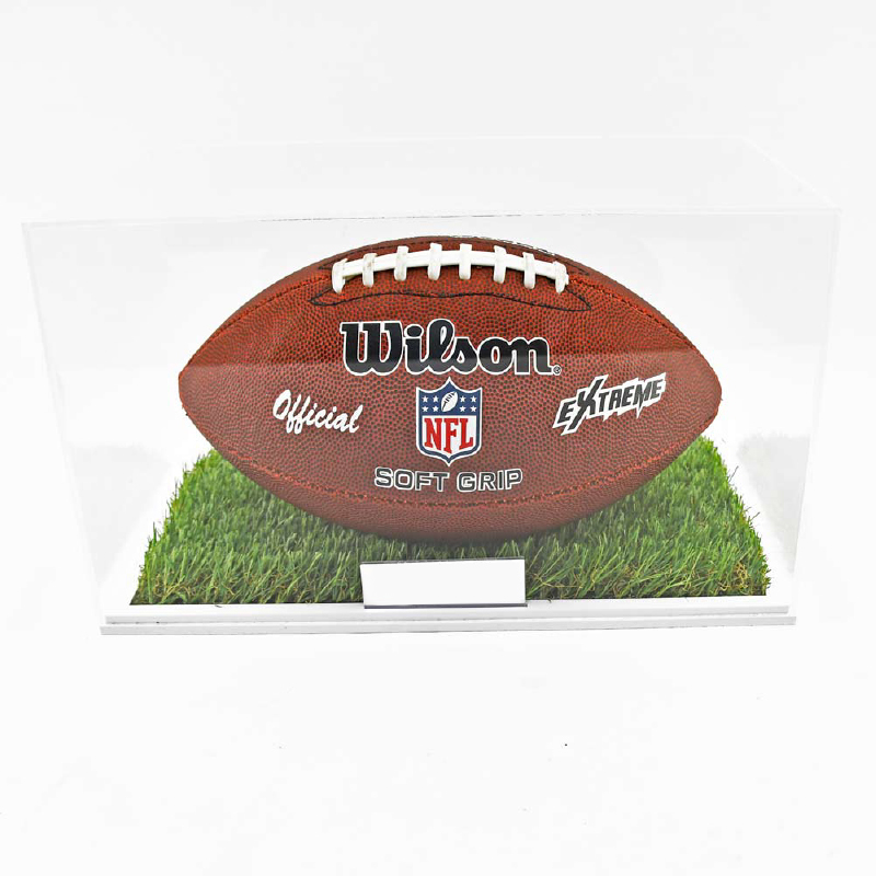 Acrylic American Football Display Case with football and grass base