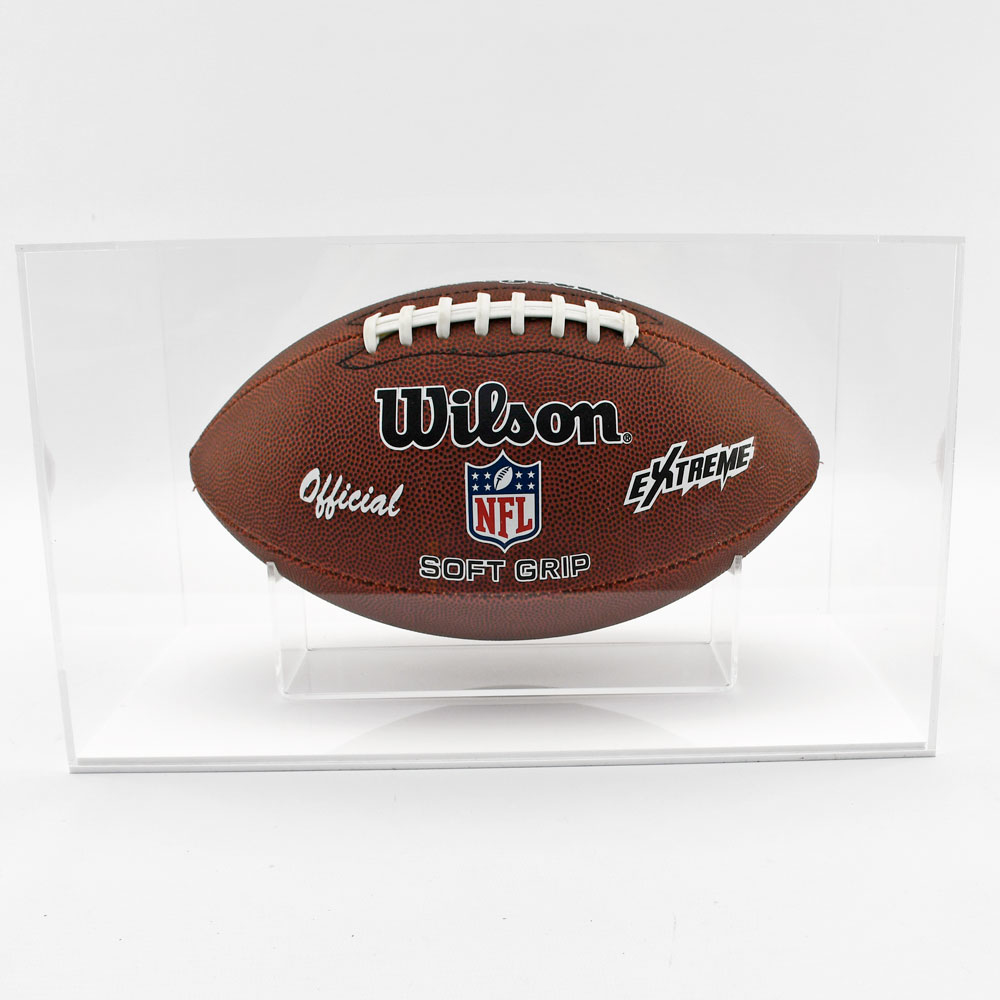 Acrylic American Football Display Case with football on clear stand