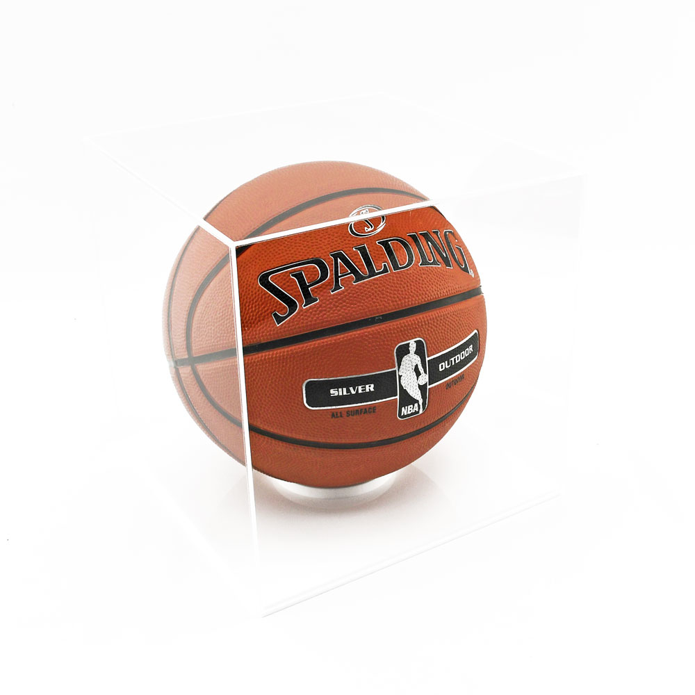 Acrylic Basketball Display Case with basketball on white base