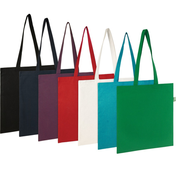 range of tote bags made from recycled materials available in many colours