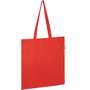 red shopper bag made from recycled plastic bottles and cotton t-shirts