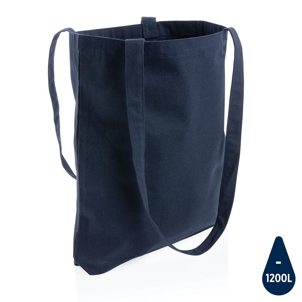 Navy blue shopper bag made from 100% recycled materials